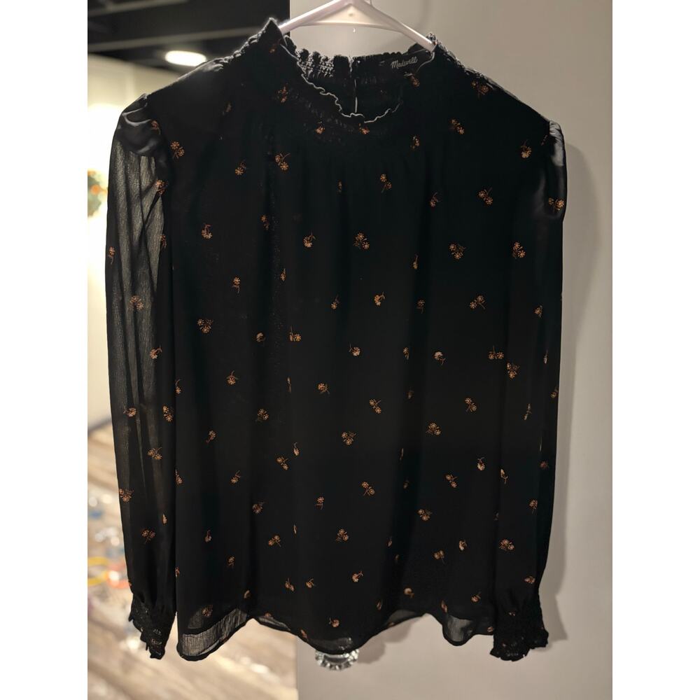 Madewell Floral Sheer Lined Puff Sleeve Blouse